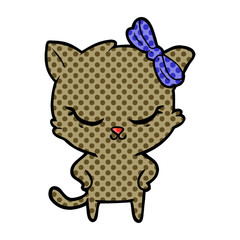 cute cartoon cat with bow