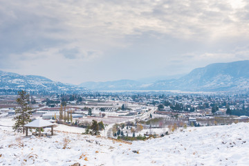 View of city of Penticton in winter looking south from Munson Mountain