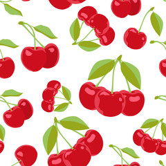 Cherry seamless pattern. Vector texture for textile, wrapping, wallpapers and other surfaces. Flat vector.