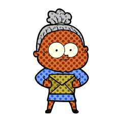 cartoon happy old woman