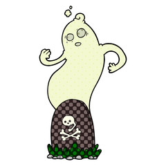 spooky cartoon grave with rising ghost