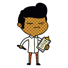 cartoon cool guy with fashion hair cut and clip board