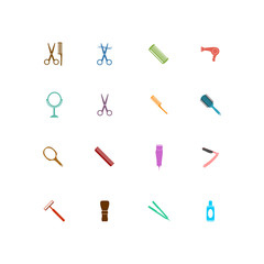 Barber beauty salon accessories. Flat set icon vector illustration.