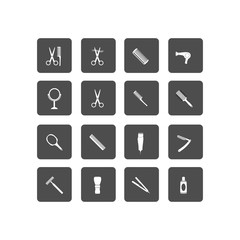 Barber beauty salon accessories. Flat set icon vector illustration.