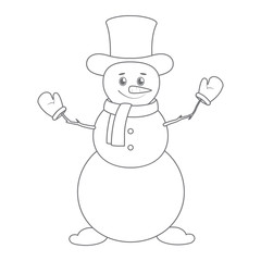 Snowman for coloring book.Isolated on white background.Line art design.Vector illustration
