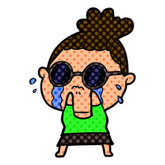 cartoon crying woman wearing sunglasses