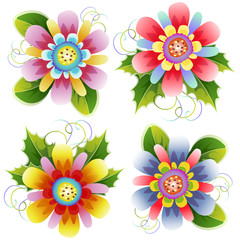 four cute colorful flower