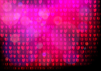 Neon heart background. Disco party purple pink pattern. Valentines day concept