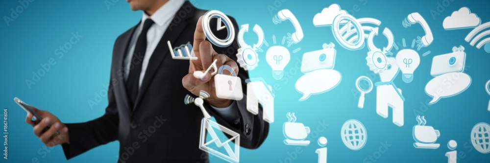 Poster composite image of mid section of businessman using phone while
