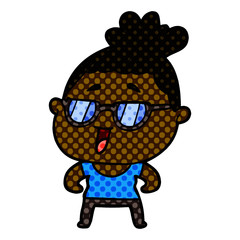 cartoon happy woman wearing spectacles