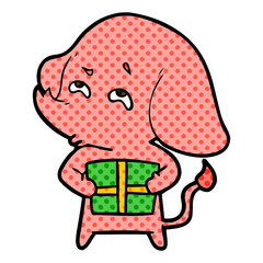 cartoon elephant with gift remembering