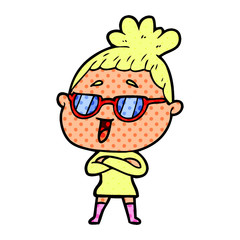 cartoon happy woman wearing spectacles