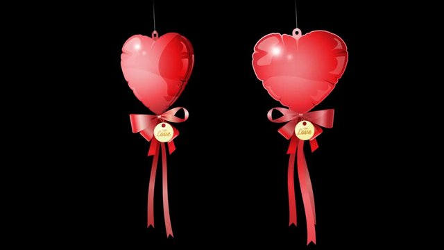 hanging red heart balloons with ribbon, element for wedding and valentines day,10 second loop with alpha channel just drag and drop into your background.