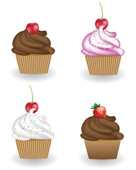 Set of four cupcakes, vector
