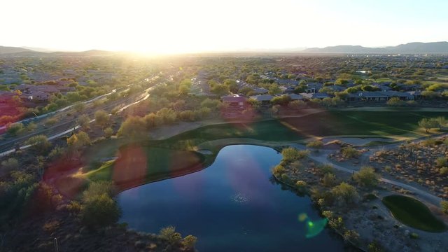 Aerial Arizona Golf Course with Lens Flare