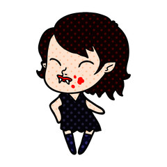 cartoon vampire girl with blood on cheek