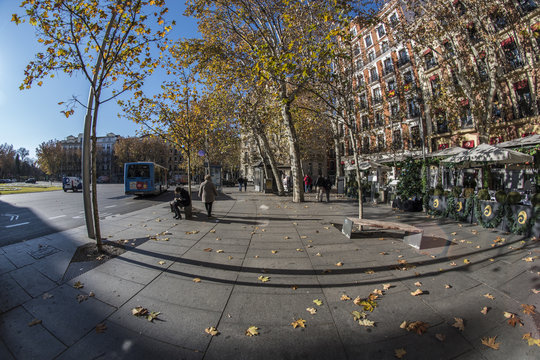 Fish Eye 180 View From The Puerta De Alcala Square In Madrid