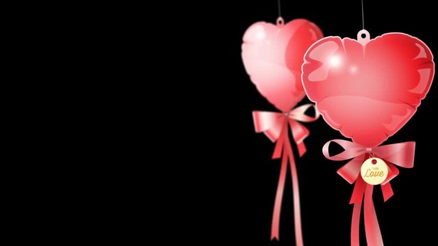 hanging red heart balloons with ribbon, Alpha Channel, elements for decoration and background