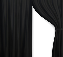 Naturalistic image of Curtain, open curtains Black color. Vector Illustration.