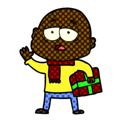 cartoon tired bald man