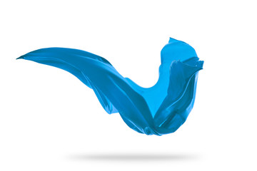 Smooth elegant blue transparent cloth separated on white background.