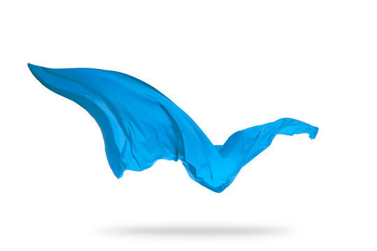Smooth elegant blue transparent cloth separated on white background.
