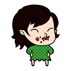 cartoon vampire girl with blood on cheek