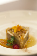 apple cake served on a table in a restaurant
