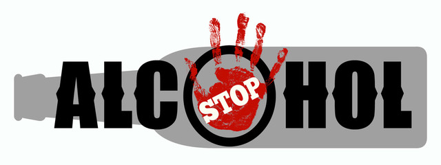 Stop alcohol sign. Creative social vector design element concept. Hand Print. Grunge logo.