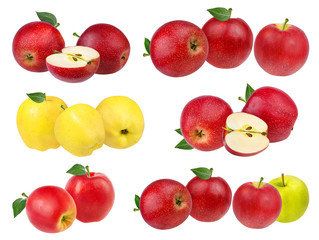Fresh red and yellow apples isolated on white background with clipping path set