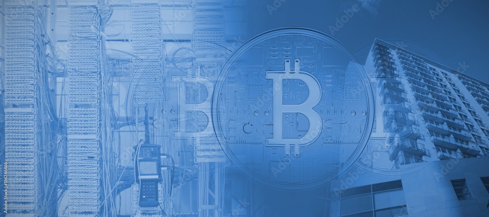 Poster composite image of bitcoin