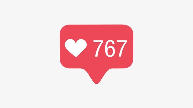 4K Animation of a social media like heart increasing likes over time via clicking followers sharing publicly, includes alpha channel