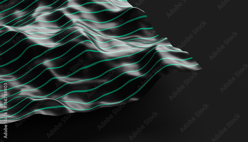 Poster abstract 3d rendering of smooth surface with ripples, cloth with waves, modern background design for