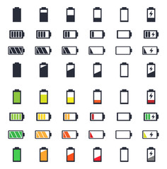 Battery charging level icon set, vector illustration