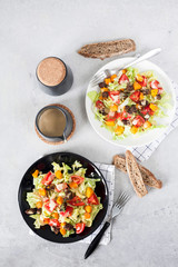 The fresh vegetable salad roast pumpkin and beef