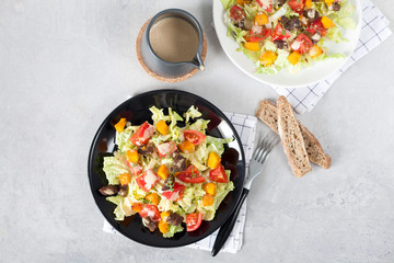 The fresh vegetable salad roast pumpkin and beef