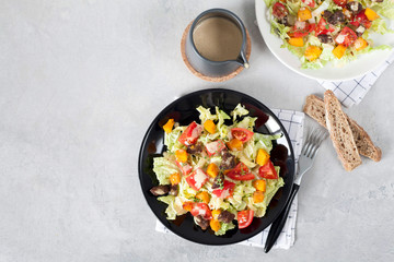 The fresh vegetable salad roast pumpkin and beef