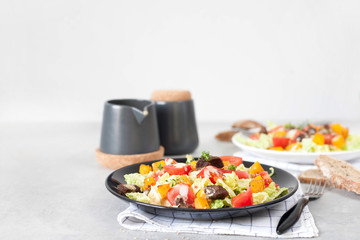 The fresh vegetable salad roast pumpkin and beef