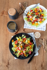 The fresh vegetable salad roast pumpkin and beef
