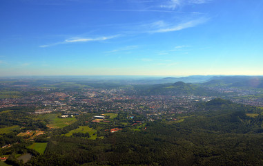 Fototapeta na wymiar Closer Aerial view of Stuttgart area, south germany on a sunny summer day