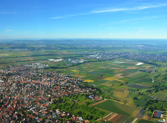 Closer Aerial view of Stuttgart area, south germany on a sunny summer day