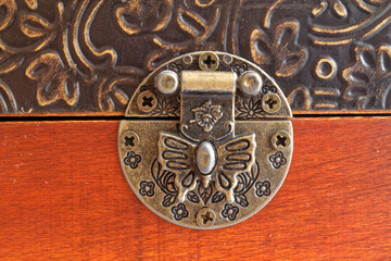 Fototapeta na wymiar Single Closed Decorative Vintage Old Storage Redwood Box Or Casket, back side background