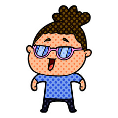 cartoon happy woman wearing spectacles