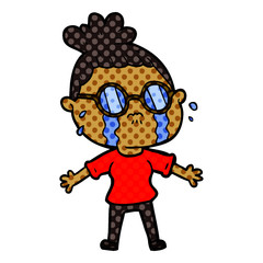 cartoon crying woman wearing spectacles