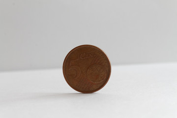 One euro coin on isolated white background Denomination is 5 euro cents