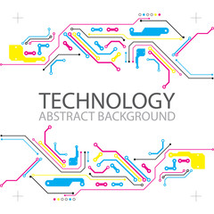 Abstract technological background with various elements. CMYK concept.