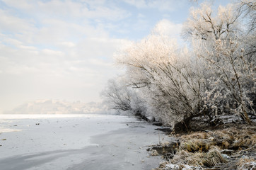 Obraz na płótnie Canvas Frozen river Danube in Novi Sad, Serbia 