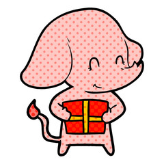 cute cartoon elephant with present