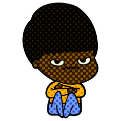 cartoon angry boy sitting