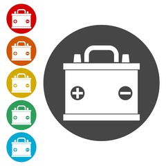 Car battery icon, Electricity accumulator battery icon 